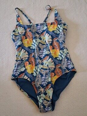 ll bean ♡ one piece swim bathing suit open back 14 upf 50+ beach pool floral
